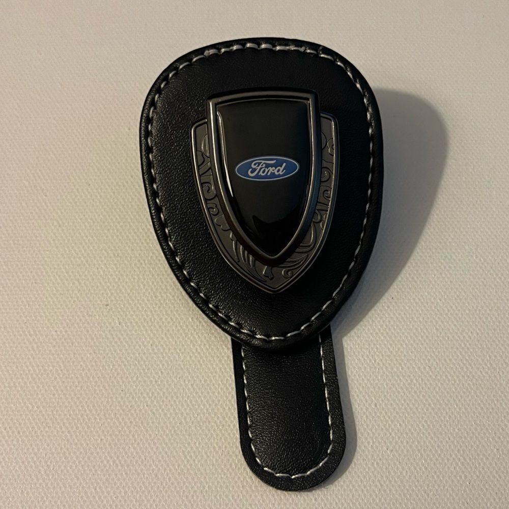 Ford Sunglass Holder for Car with Logo Black PU Leather NWT